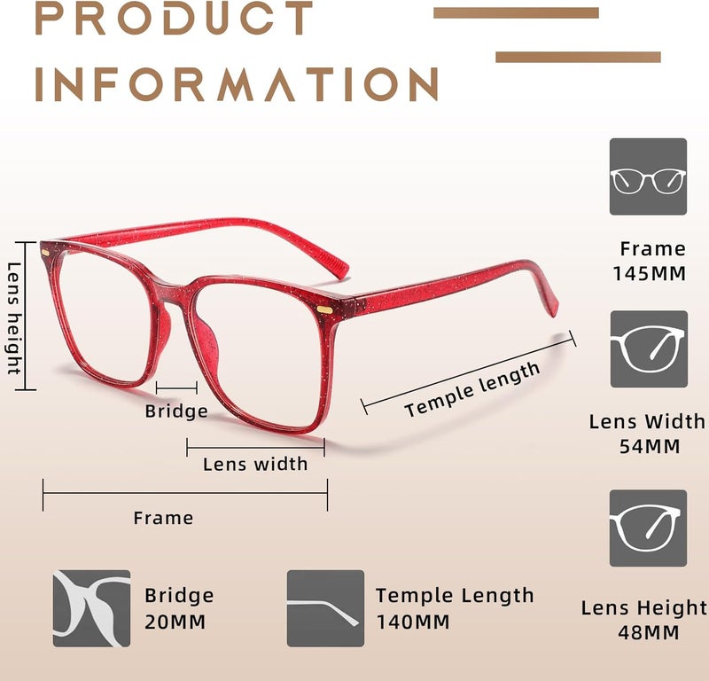 MACJERO Oversized Square Blue Light Blocking Glasses for Women Men, Anti-Fatigue Computer Monitor Gaming Glasses Reduce Eye Strain(Pearl red) - Image 5